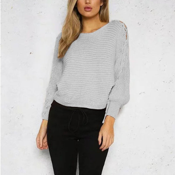 Pure Color Bandage Round Neck Sweatshirt