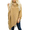 Striped Irregular Knit Turtleneck Tassel Cloak Sweater