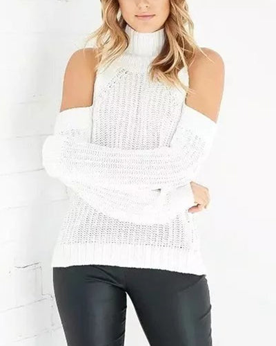 Stand Collar Long Sleeve Solid Color Sweater