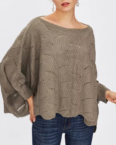 Bat Sleeves Loose Hollow Hook Flower Sexy Sweater