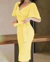 Fashion V-Neck Bandage Ruffle Sleeve Bodycon Dress