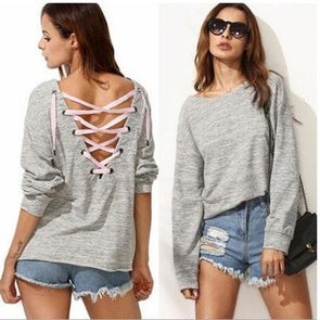 Pure Color Long Sleeve Bandage Sweatshirt