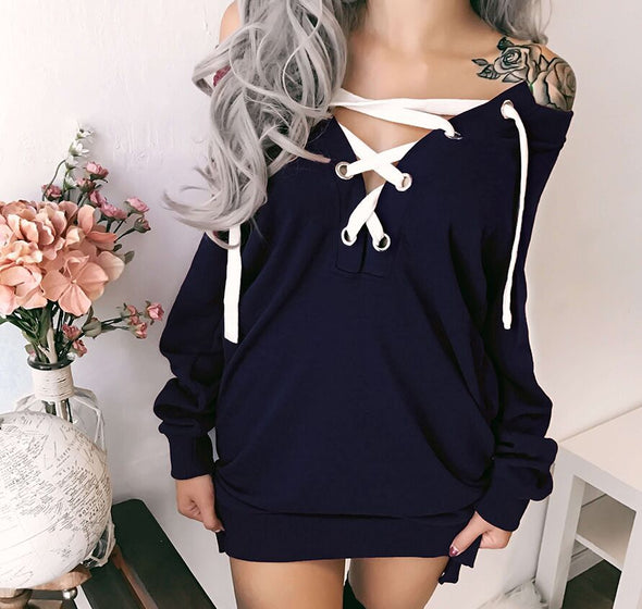 Bandage Pure Color Long Sleeve Hoodies