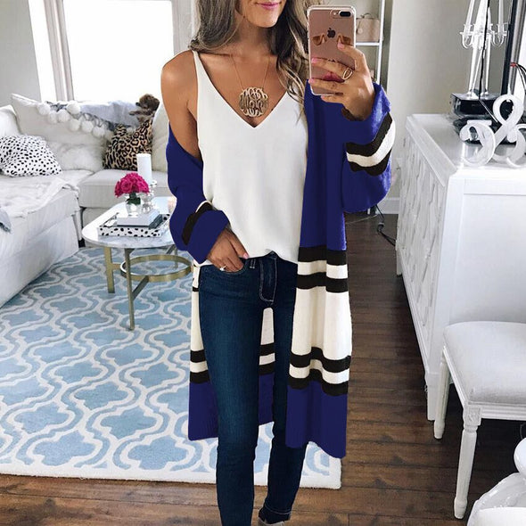 Contrast Long Sleeve Knit Cardigan