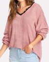 Loose V-Neck Splicing Long-Sleeved Sweater