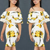 Double Lotus Leaf Floral Printed Slim Bodycon Dress