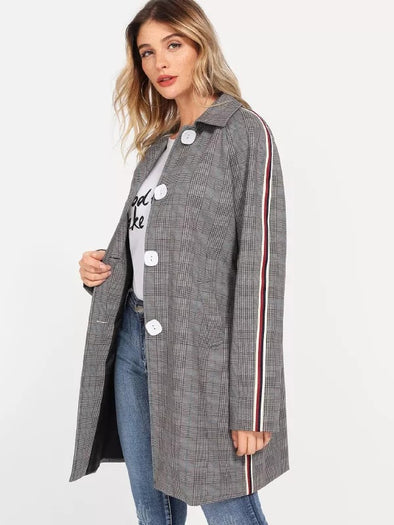 New fashion wild plaid ribbon long sleeve windbreaker jacket