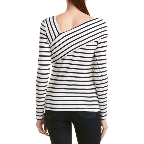 Casual Striped V-Neck Stitching T-Shirt