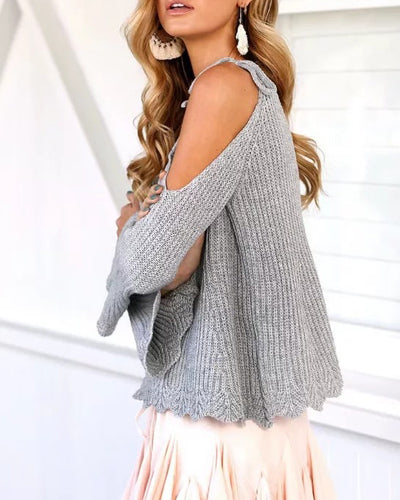 Fashion Sling Off-The-Shoulder V-Neck Sweater