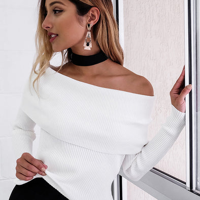 Sexy Off Shoulder Tight Knit Top