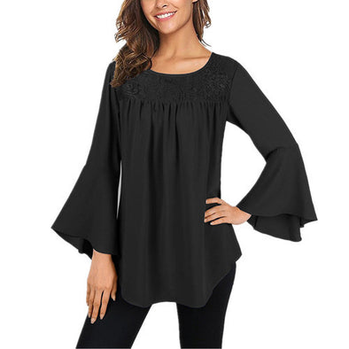 Ruffled Sleeves Solid Color Loose T-Shirt