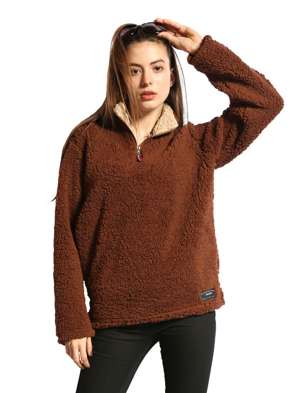 Warm Plush Long Sleeve Pure Color Sweatshirt