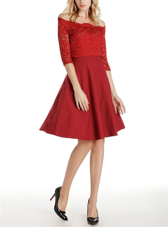 Cutaway Collar Lace Expansion Evening Dress