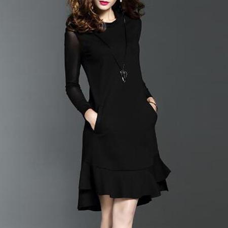 Round Neck  Plain  Polyester Shift Dresses