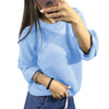 Solid Color Round Neck Roll Sleeve Sweaters