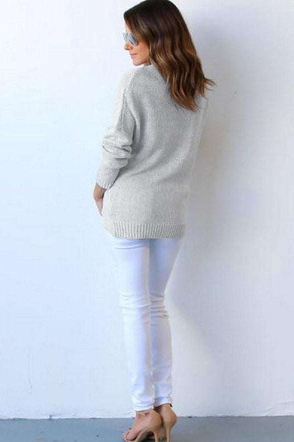 Surplice Curved Hem Long Sleeve Sweater