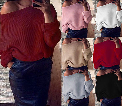 Sexy Solid Color Strapless Shoulder Sweaters