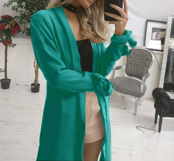 Fashion Split Pure Color Long Sleeve Cardigan Outwear