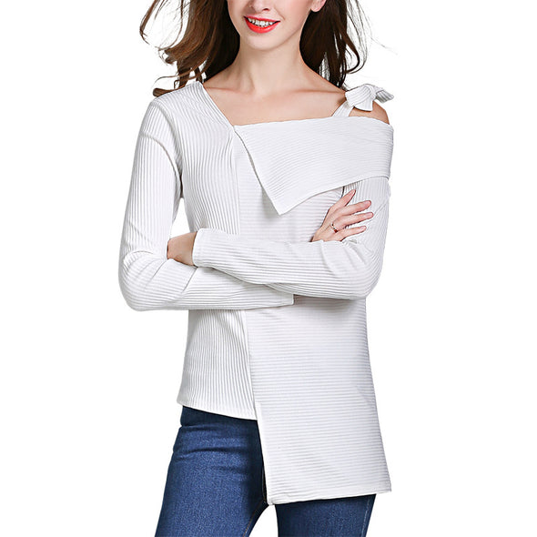 Bow Sling Solid Color Long Sleeve Sweater