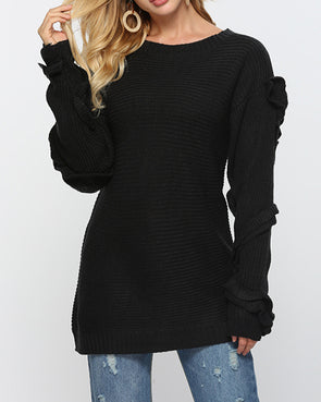 Solid Color Long Sleeve O-Neck Sweater