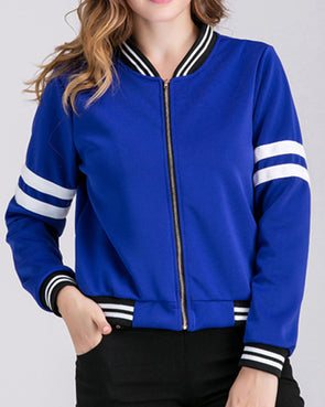 Solid Color Long Sleeve Stand Collar Zipper Short Coat