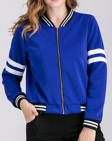 Solid Color Long Sleeve Stand Collar Zipper Short Coat