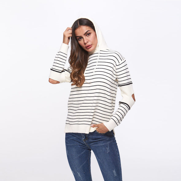 Women's hooded striped sweater