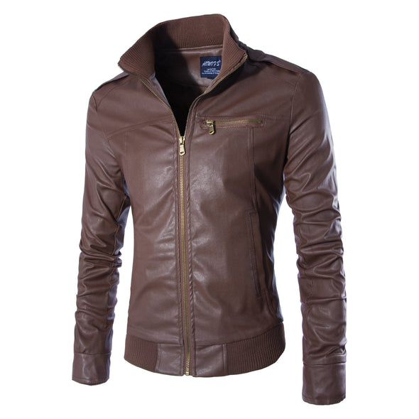 New Fashion Stand Collar Leather Men's Jacket