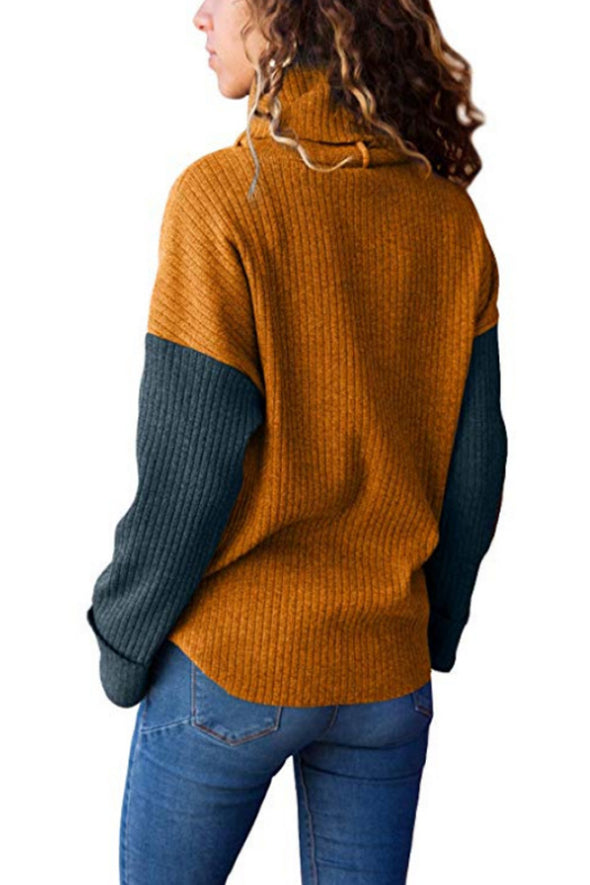 High Neck Patchwork Sweaters