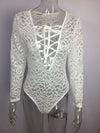 Women's Lace V-neck Openwork Bodysuits