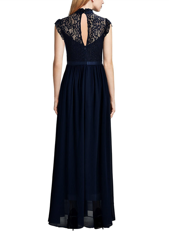 Cutout Half-High Collar Lace Long Evening Dress