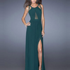 Sexy Spaghetti Straps Back Overlapping Split Sleeveless Evening Dress