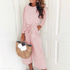 Round Neck Long Sleeve Stripes Lace Up Jumpsuits