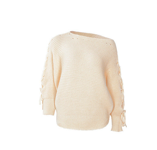 Bandage Solid Color Round Neck Sweaters