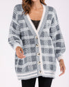 New V-Neck Long-Sleeved Loose Plaid Sweater Coat