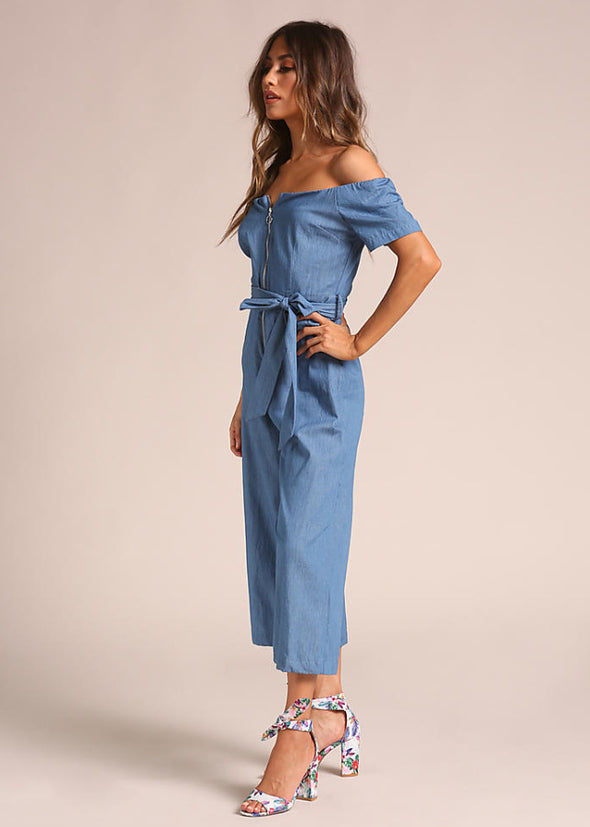 New cowboy slash neck Cropped jumpsuit