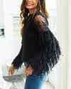 Fringed Plush Embroidered Lace Sweater