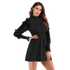 New Applique Mesh Puff Sleeve Slim Dress