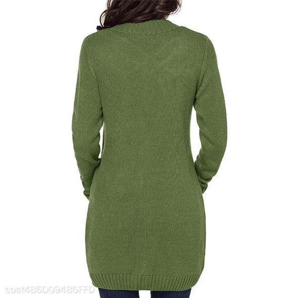 Casual Long Sleeved Solid Color Sweater Cardigan