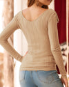 New V-Neck Ruffled Slim Long-Sleeved T-Shirt