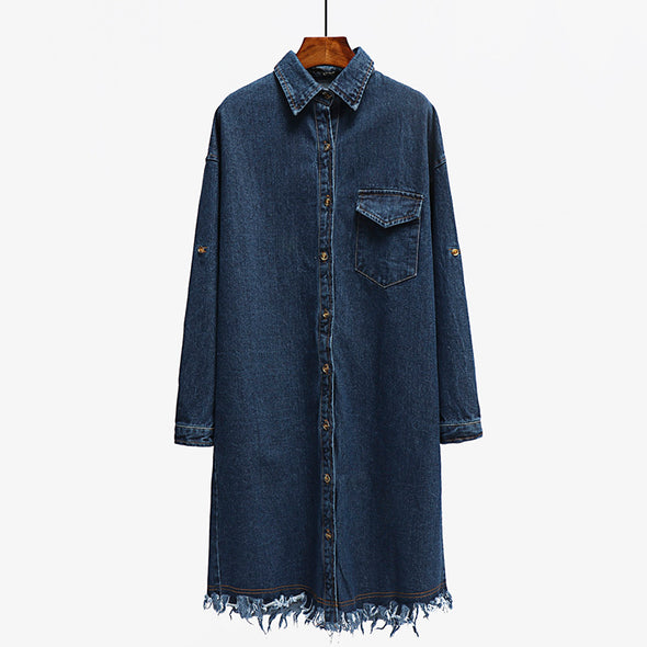 Fashion Washed Raw Long Sleeve Denim Jacket