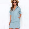 Long Sleeved Side Slit Lapels Denim Dress