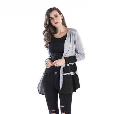 Slim Patchwork Hit Color Long Sleeve Cardigan Outwear