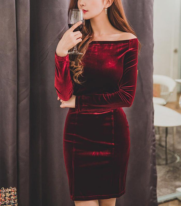 Slim Diamond Velvet Evening Dress