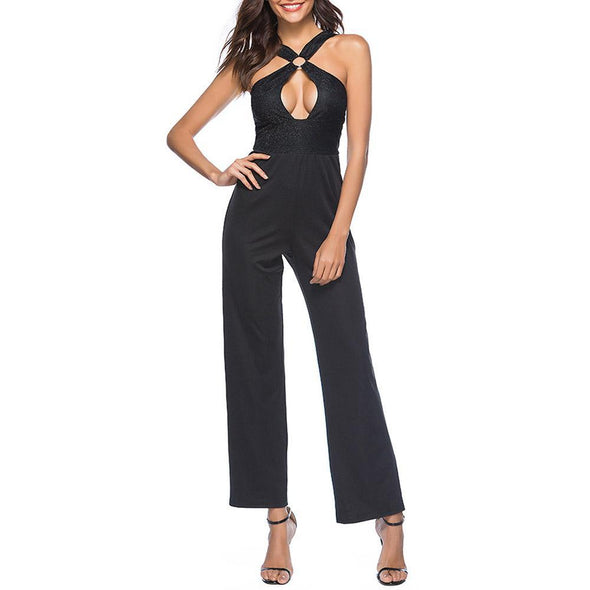 Black Sexy Hollow Straps Jumpsuit