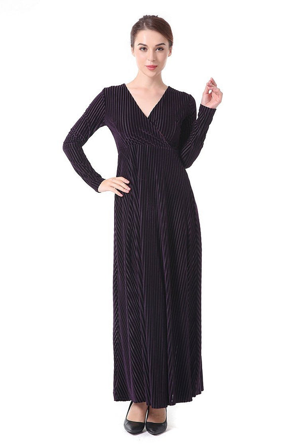 V-Neck Velvet Evening Dress