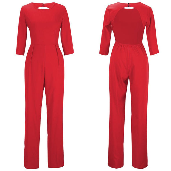 Solid Color Sexy Slim Halter Jumpsuit