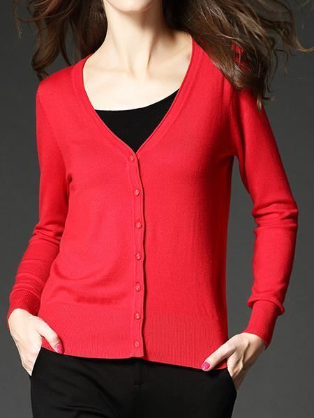 Women Button Down Long Sleeve  Knit Cardigan