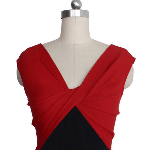 V-Neck Sleeveless Colorblocked Split Sexy Dress