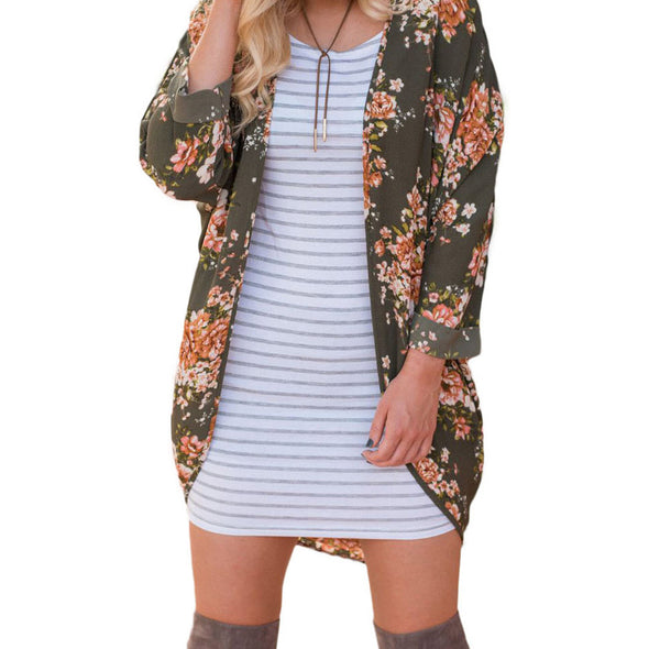 Loose Printed Long Sleeve Cardigan Coat